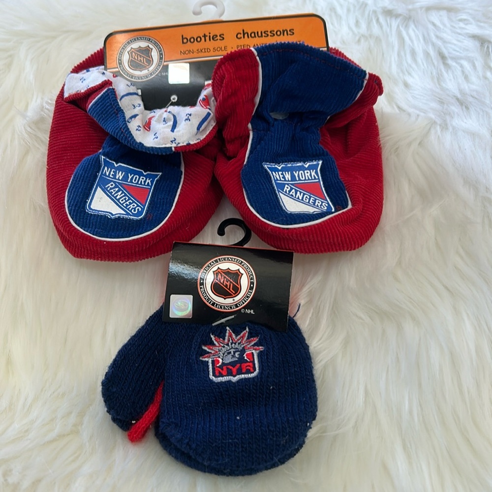NHL Red and Blue New York Rangers Booties and Mittens